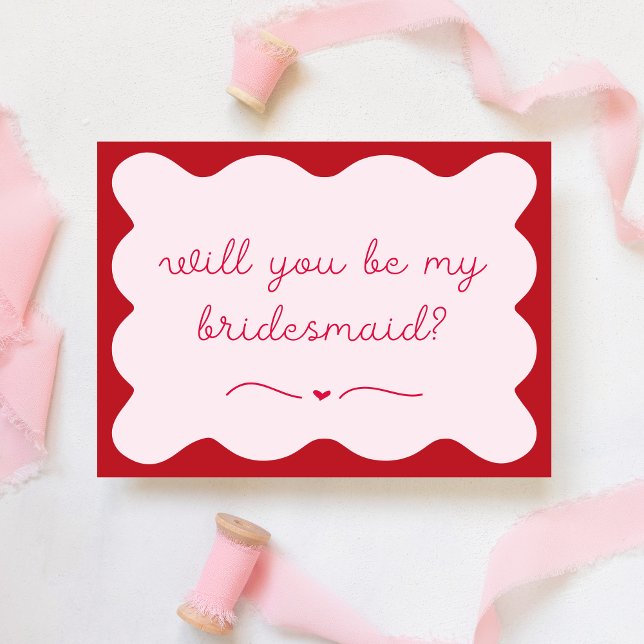 Chic Modern Red & Pink Trendy Bridesmaid Proposal Note Card (Creator Uploaded)