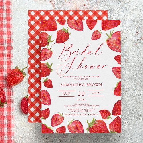 Chic Modern Red Strawberry Summer Bridal Shower Invitation