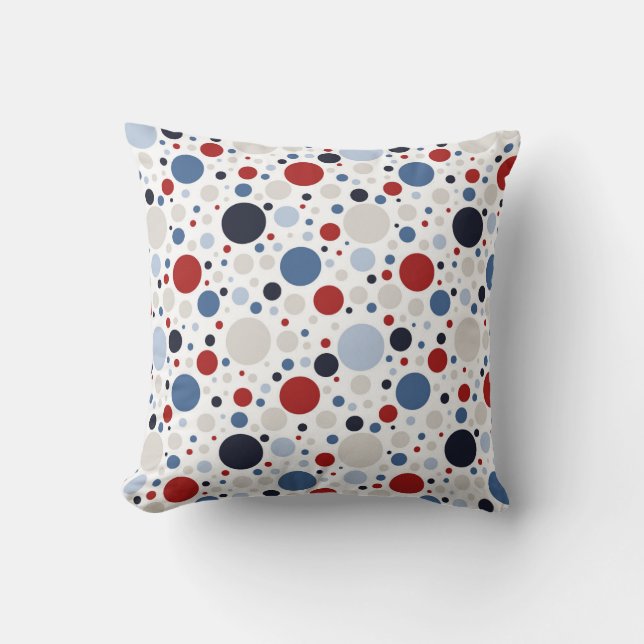 Chic Modern Red White And Blue Dots | 4th of July Throw Pillow (Front)