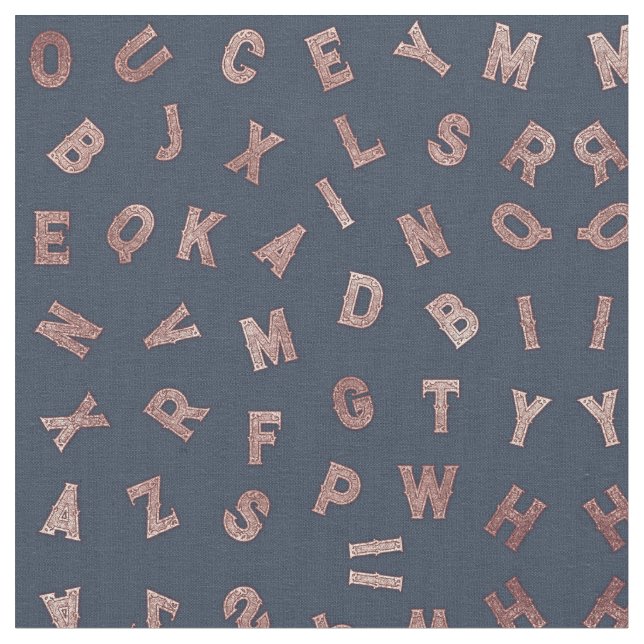 Chic Modern Rose Gold Alphabet Letters Typography Fabric (Close Up)