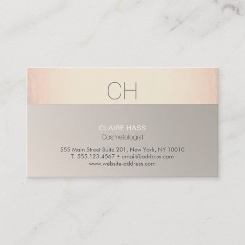 Chic Modern Rose Gold and Taupe Monogram Business Card