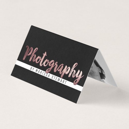 Chic Modern Rose Gold Brushstroke Photographer Business Card