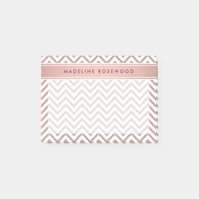 Chic Modern Rose Gold Chevron Monogrammed Post-it Notes (Front)