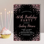 Chic Modern Rose Gold Glitter Black 60th Birthday  Invitation<br><div class="desc">Chic Elegant Modern Sparkle Rose Gold Glitter Black 60th Birthday Invitation. This Girly Sixtieth Adult Birhday party invitation (for her, any age) feature an elegant hand lettered calligraphy script and rose gold diamond glitter frame on black background. Ideal for a feminine adult milestone birthday celebration, this invitation perfectly captures the...</div>