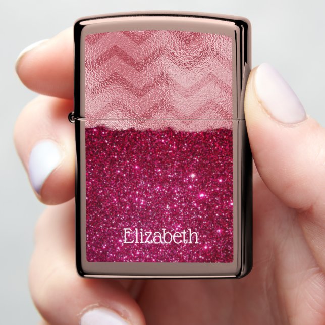 Chic Modern Rose Gold Name Stylish Zippo Lighter (In Hand)