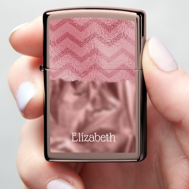 Chic Modern Rose Gold Name Stylish Zippo Lighter (In Hand)