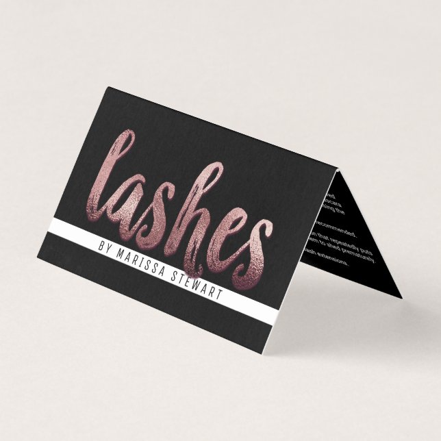 Chic Modern Rose Gold Simple Brushstroke Lashes Business Card (Front)