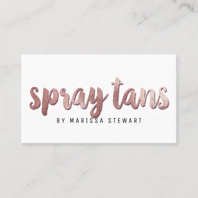 Chic Modern Rose Gold Simple Brushstroke Spray Tan Business Card (Front)
