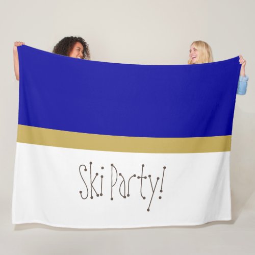 Chic Modern Royal Blue White Whimsical Ski Party Fleece Blanket