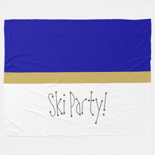 Chic Modern Royal Blue White Whimsical Ski Party Fleece Blanket (Front (Horizontal))
