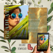 Chic Modern Sage Green and Gold Photo Graduation 