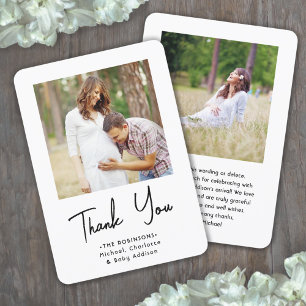 Chic Modern Script 2 Photo Baby Shower Thank You Card