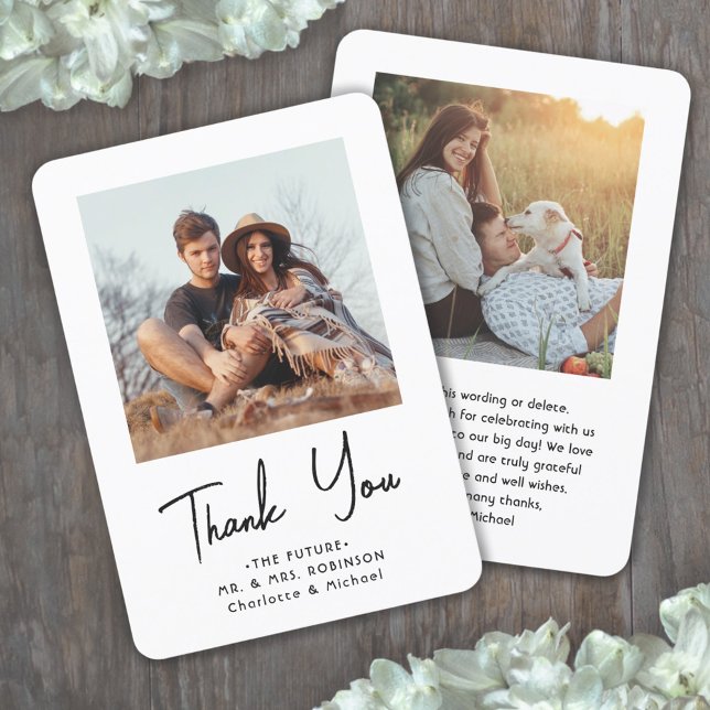 Chic Modern Script 2 Photo Bridal Shower Thank You Card (Creator Uploaded)