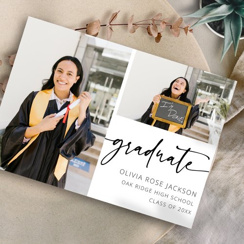 Chic Modern Script 2 Photo Graduation Announcement