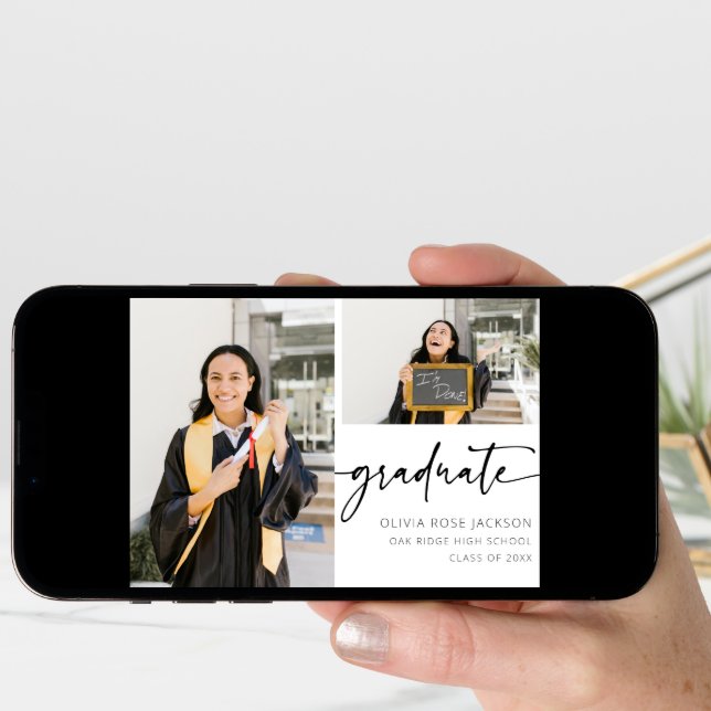 Chic Modern Script 2 Photo Graduation Announcement (Front Digital)