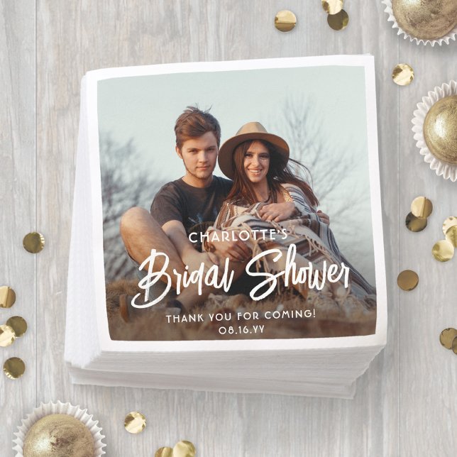 Chic Modern Script and Photo Minimal Bridal Shower Napkins (Creator Uploaded)