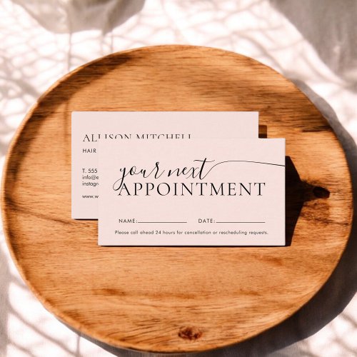 Chic Modern Script Blush Pink Appointment Card