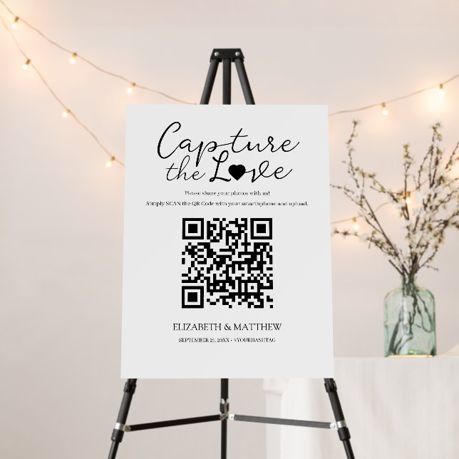 Chic & Modern Script Capture the Love with QR Code Foam Board (In Situ (Stand))