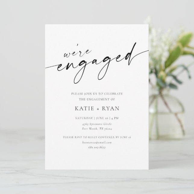 Chic Modern Script Engagement Party Invitations (Standing Front)