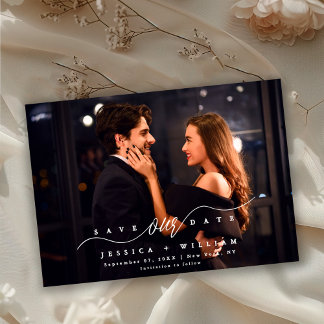 Chic Modern Script Full Photo Wedding Save The Date