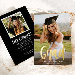 Chic Modern Script Grad Photo Graduation Gold Foil Invitation
