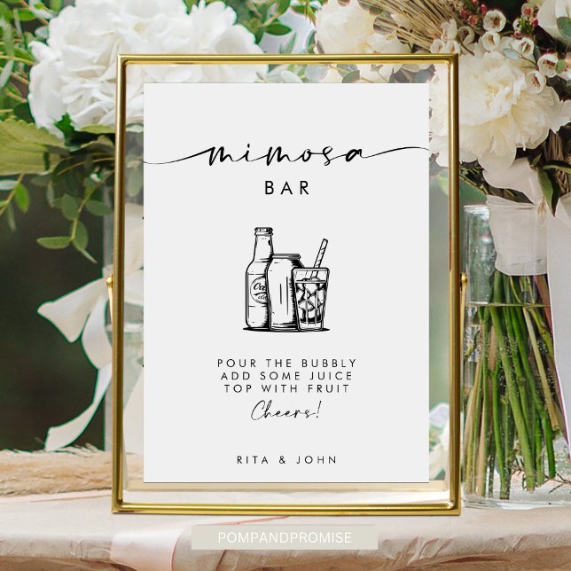 Chic Modern Script Mimosa Bar Wedding Sign (Creator Uploaded)