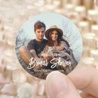 Chic Modern Script & Photo Bridal Shower Thank You Classic Round Sticker
