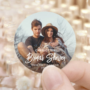 Chic Modern Script & Photo Bridal Shower Thank You Classic Round Sticker