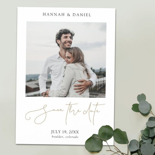 Chic Modern Script Photo Wedding Save The Date Magnetic Invitation