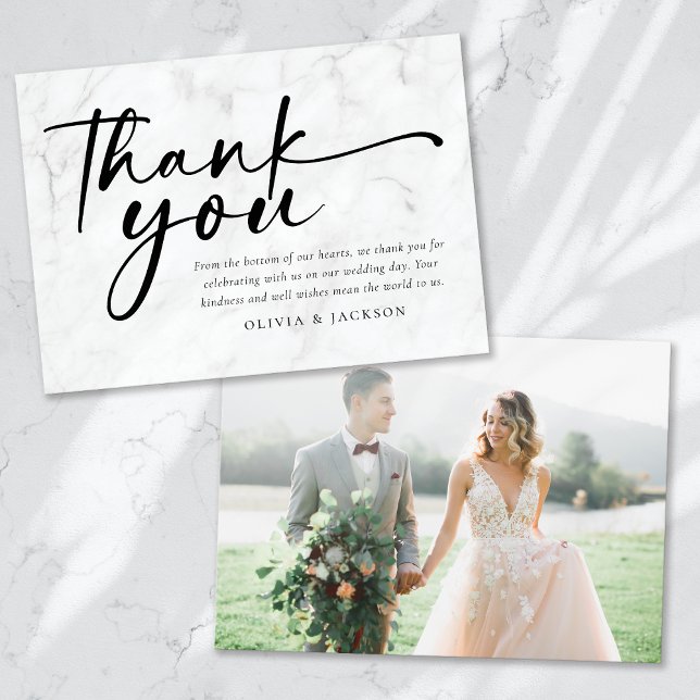 Chic Modern Script Photo Wedding Thank You Card (Creator Uploaded)