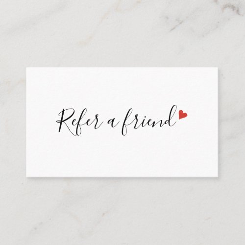 Chic Modern Script Red Love Heart Referral Card