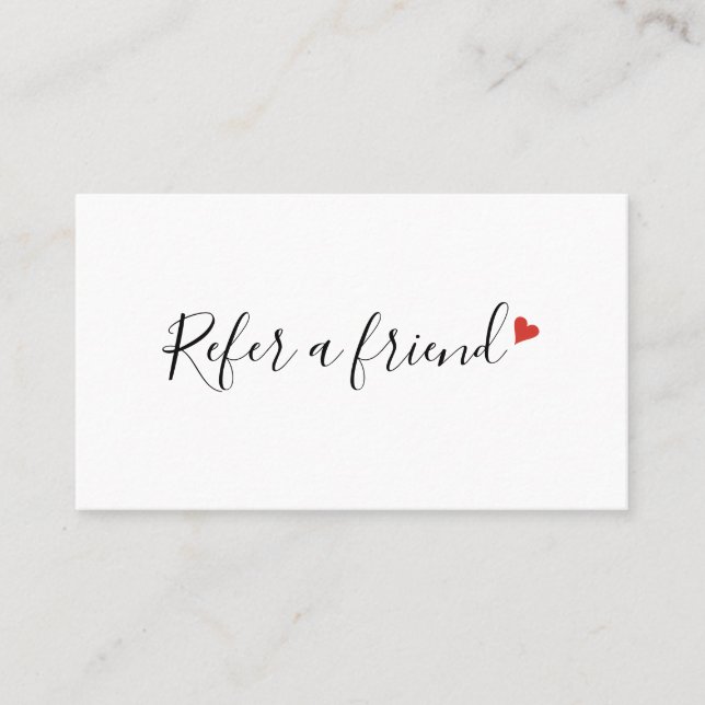 Chic Modern Script Red Love Heart Referral Card (Front)