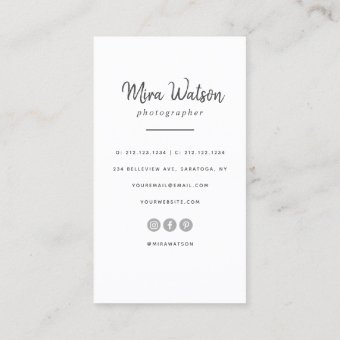 Chic Modern Script Typography Simple Photographer Business Card | Zazzle