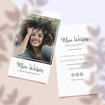 Chic Modern Script Typography Simple Photographer Business Card by Farlane at Zazzle