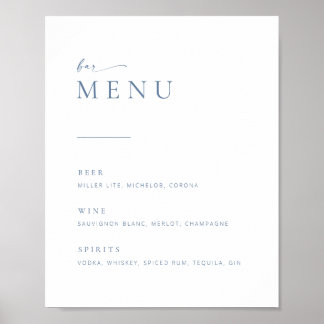 Chic + Modern Script Wedding Bar Menu Sign | Blue