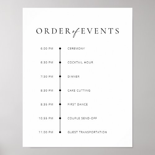 Chic  Modern Script Wedding Order of Events Sign