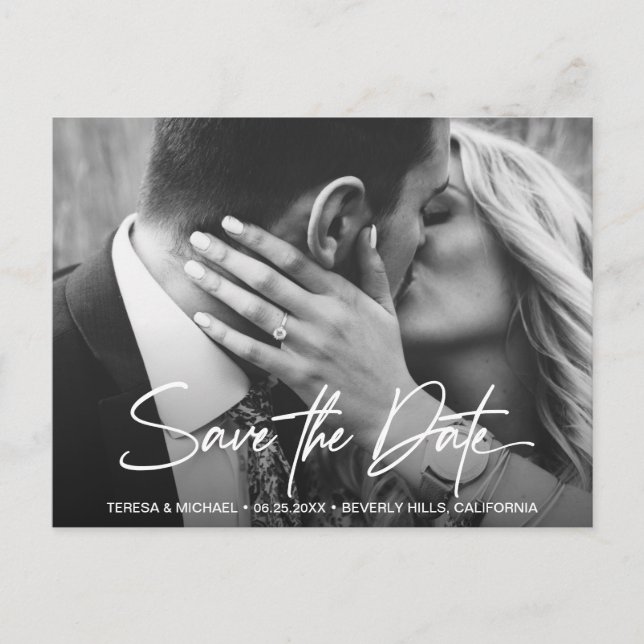 Chic Modern Script Wedding Save the Date Photo Postcard (Front)