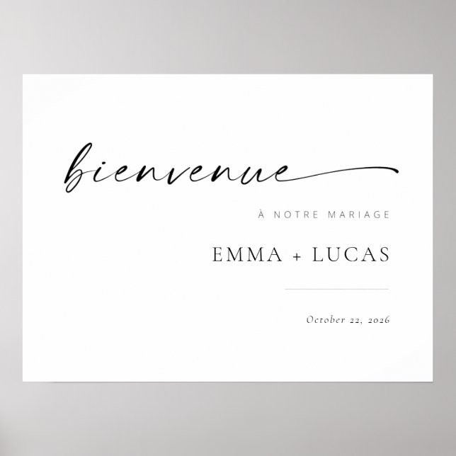 Chic Modern Script Wedding Welcome Sign | French (Front)