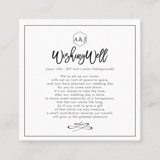 Chic+Modern Script Wedding Wishing Well Cards (Front)