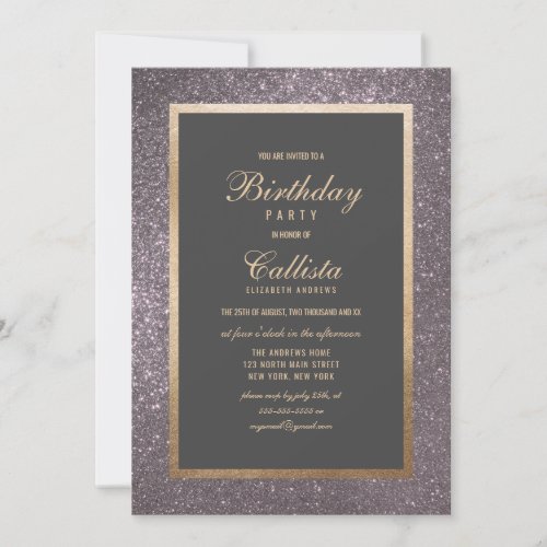 Chic Modern Silver Glitter Thick Border Birthday Invitation