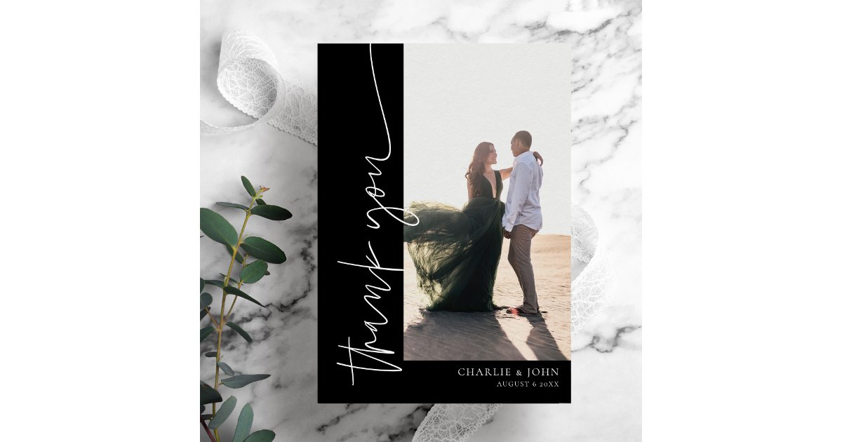 Chic Modern Simple Photo Black and White Wedding Thank You Card | Zazzle