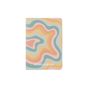 Chic Modern Simple Wave Stripes Pastel CUSTOM Name Passport Holder