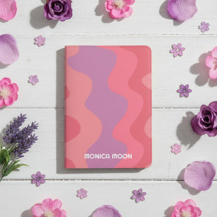 Chic Modern Simple Wave Stripes Pink CUSTOM Name Passport Holder