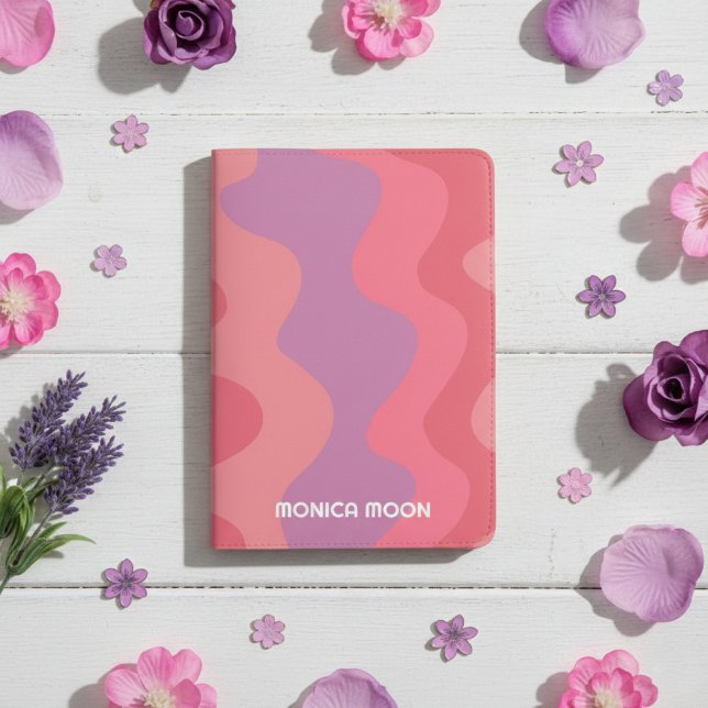 Chic Modern Simple Wave Stripes Pink CUSTOM Name Passport Holder (Chic Modern Simple Wave Stripes Pink CUSTOM Name Passport Holder
)