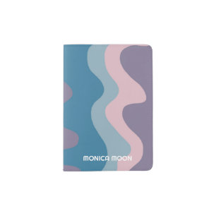 Chic Modern Simple Wave Stripes Purple CUSTOM Name Passport Holder