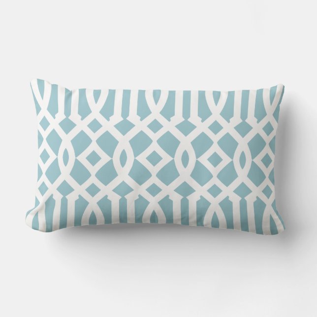 Chic Modern Sky Blue and White Trellis Pattern Lumbar Pillow (Front)