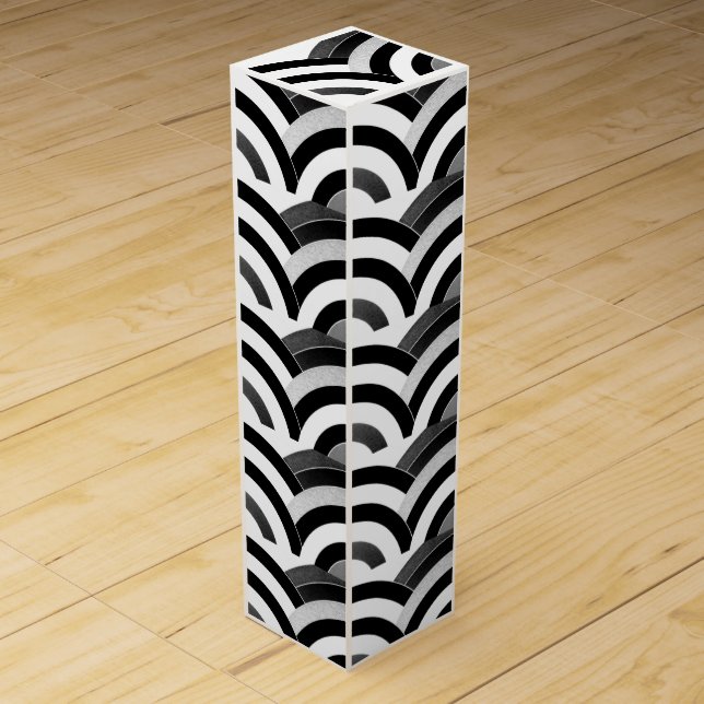 chic modern sophisticated black/white chevrons wine box (Front)