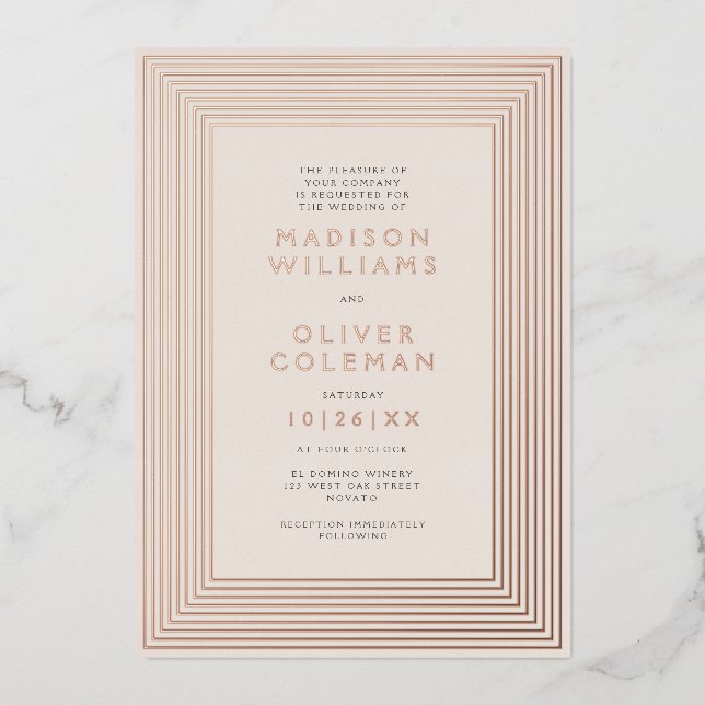 Chic Modern Striped Frame Wedding REAL Foil Invitation (Front)