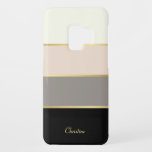 Chic Modern Stripes Pattern with Name Ca Case-Mate Samsung Galaxy S9 Case<br><div class="desc">Cover your phone in a fashionable case featuring chic modern stripes in black, gray, blush pink and creamy eggshell white. Thin faux-gold lines separate the colors in designer style. Personalize with your name, monogram or other desired text. You can also delete the sample name shown if you prefer the case...</div>
