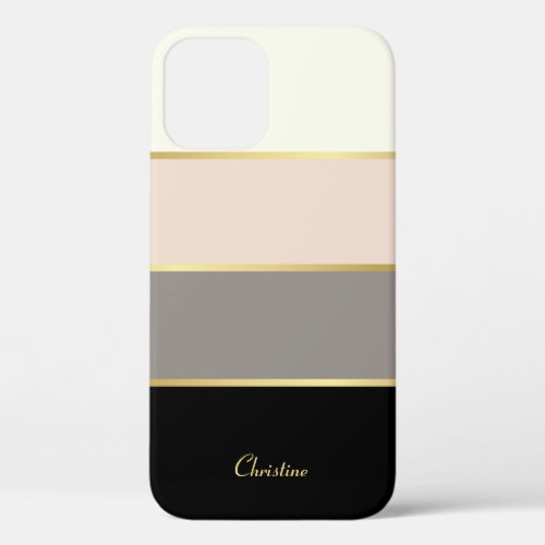 Chic Modern Stripes Pattern with Name iPhone 12 Pro Case